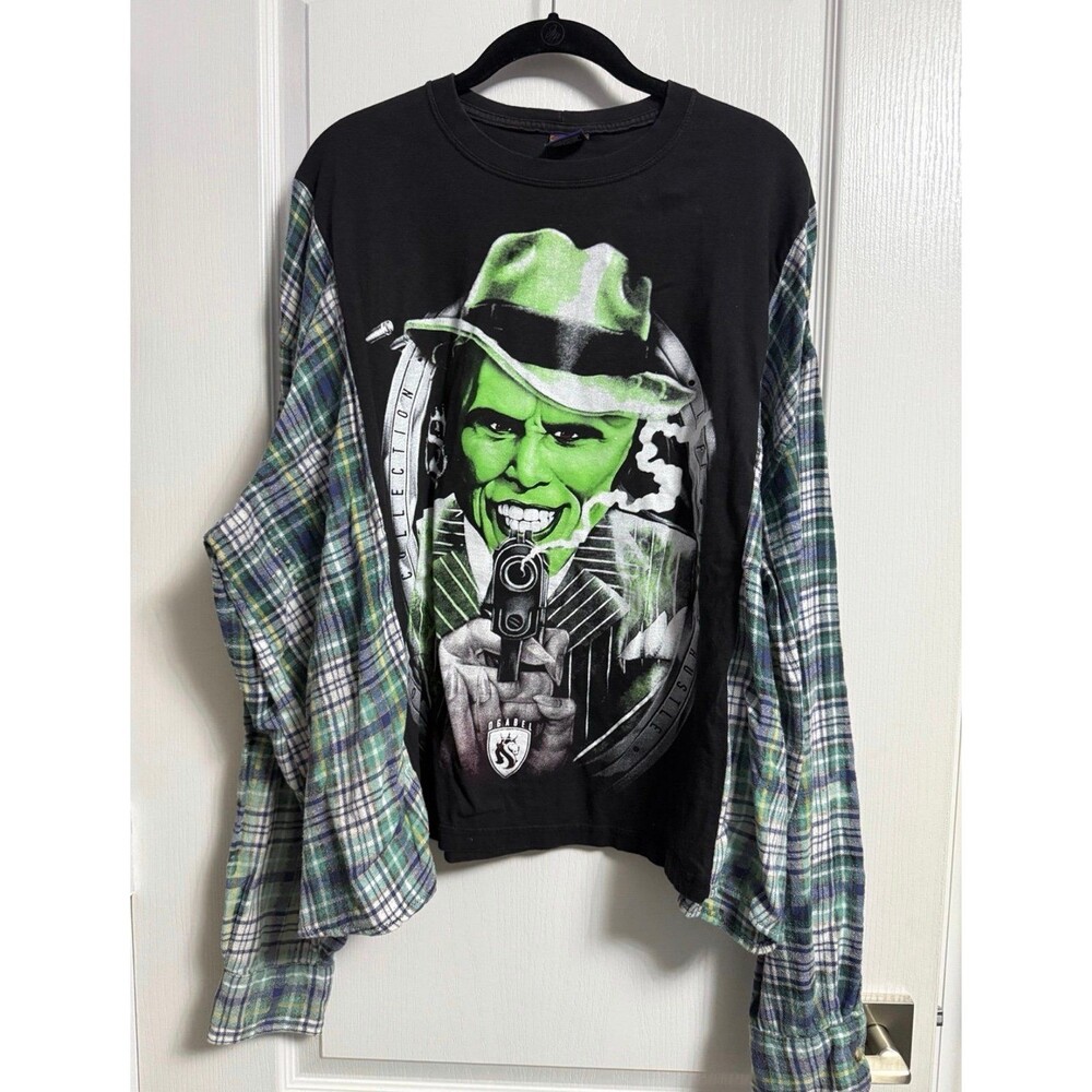 OOAK Plaid Flannel Boutique Handmade Jim Carrey Long Sleeve Mask Shirt